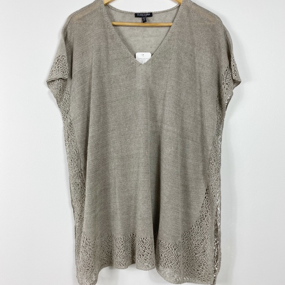 Eileen Fisher Linen Delave Lace Trim Tunic Top